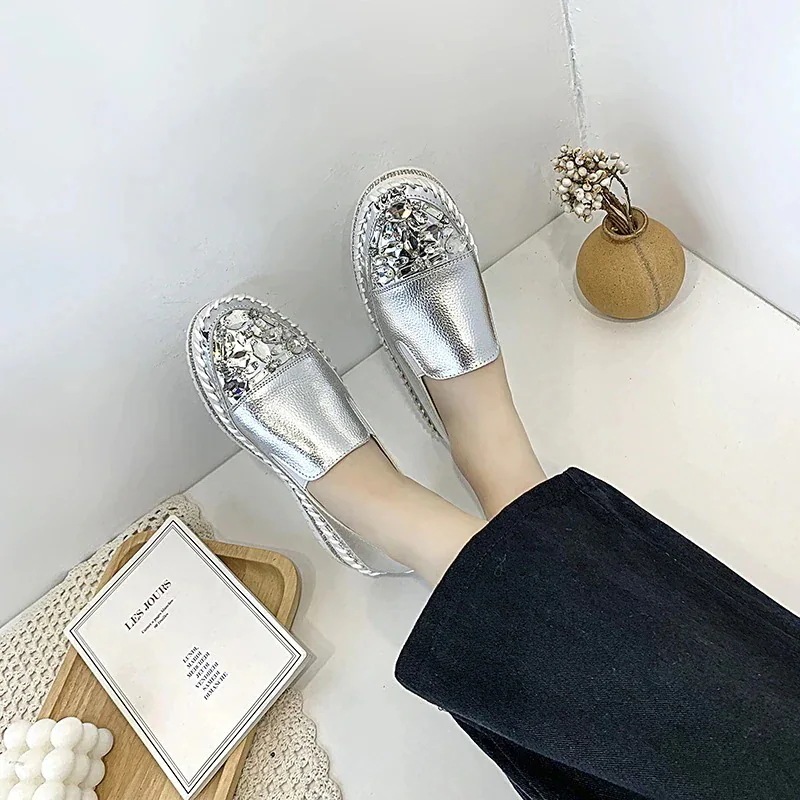 スニーカー かわいい 通学 ローヒール ビジュー おしゃれ レディース フラットシューズ シューズ 厚底 フラット キラキラ カジュアル 黒 白秋冬の最新 限定SALE!の韓国IGスリッポン 仕事_4