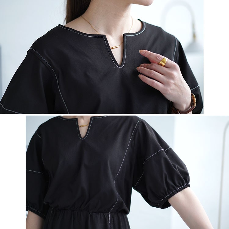 大きいサイズレディース ワンピース 配色ステッチキーネックギャザーワンピース ワンピ ロングワンピ ロング 5分袖 半袖 ステッチ パフスリーブ キーネック ポケット ストレッチ 春新作 春服 夏服 大きいサイズレディース ワンピース 配色ステッチキーネックギャザーワンピース ワンピ ロングワンピ ロング 5分袖 半袖 ステッチ パフスリーブ キーネック ポケット ストレッチ 春新作 春服 夏服