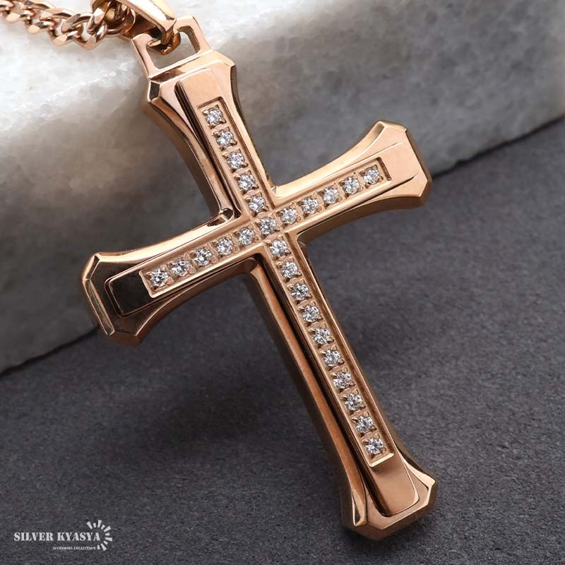 ステンレス ごつめクロスのネックレス [n1085]