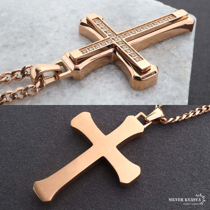 ステンレス ごつめクロスのネックレス [n1085]