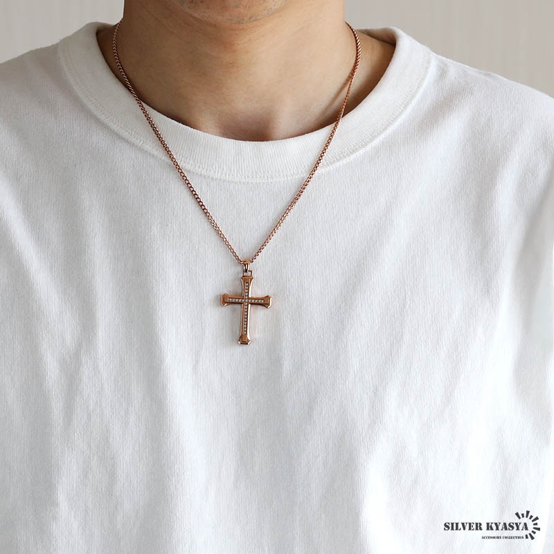 ステンレス ごつめクロスのネックレス [n1085]