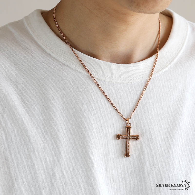 ステンレス ごつめクロスのネックレス [n1085]