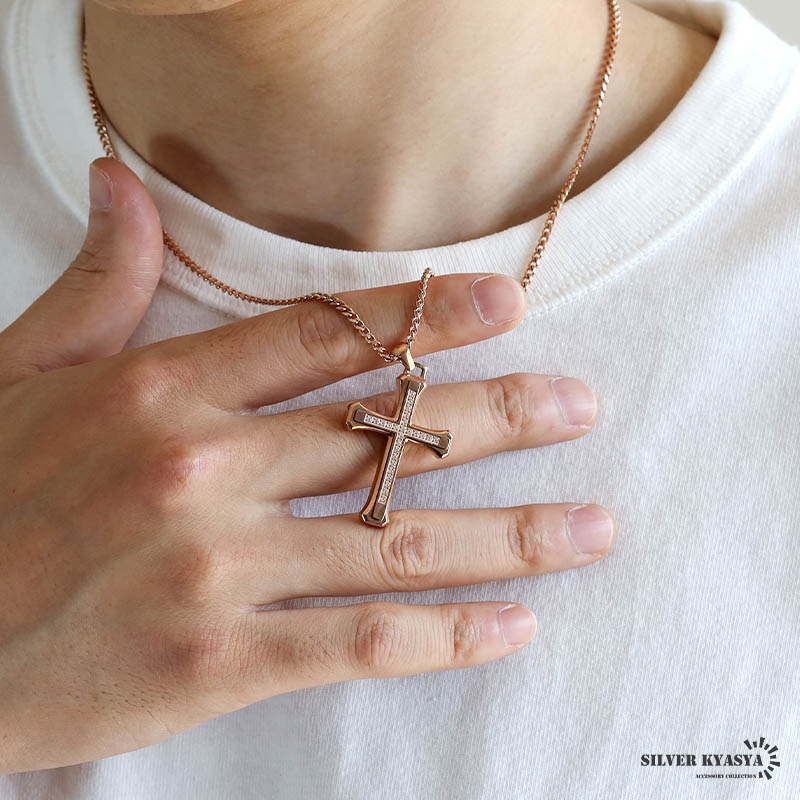 ステンレス ごつめクロスのネックレス [n1085]