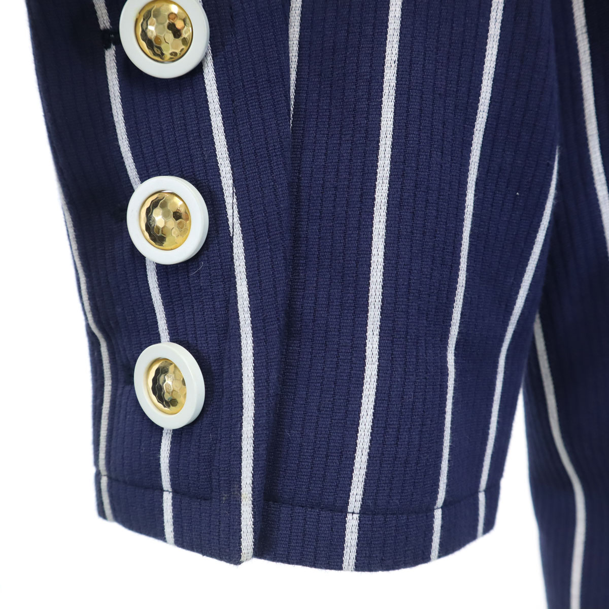 90s フランス製 オールド ストライプ柄 テーラードジャケット 上下セットアップ 42 ブルー レディース 古着