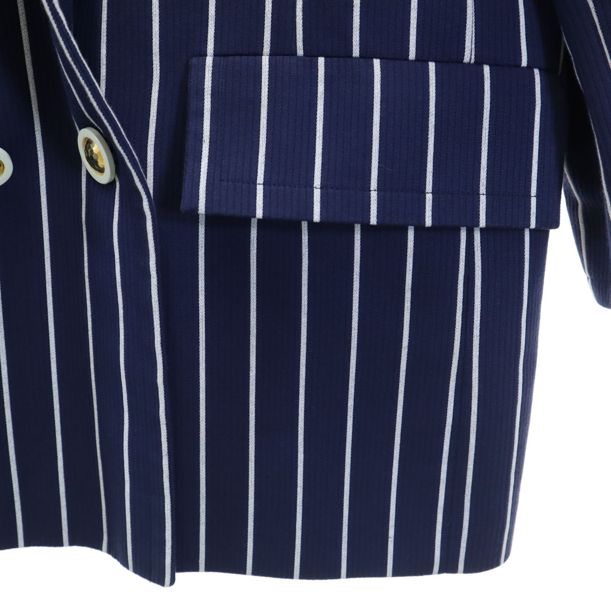 90s フランス製 オールド ストライプ柄 テーラードジャケット 上下セットアップ 42 ブルー レディース 古着