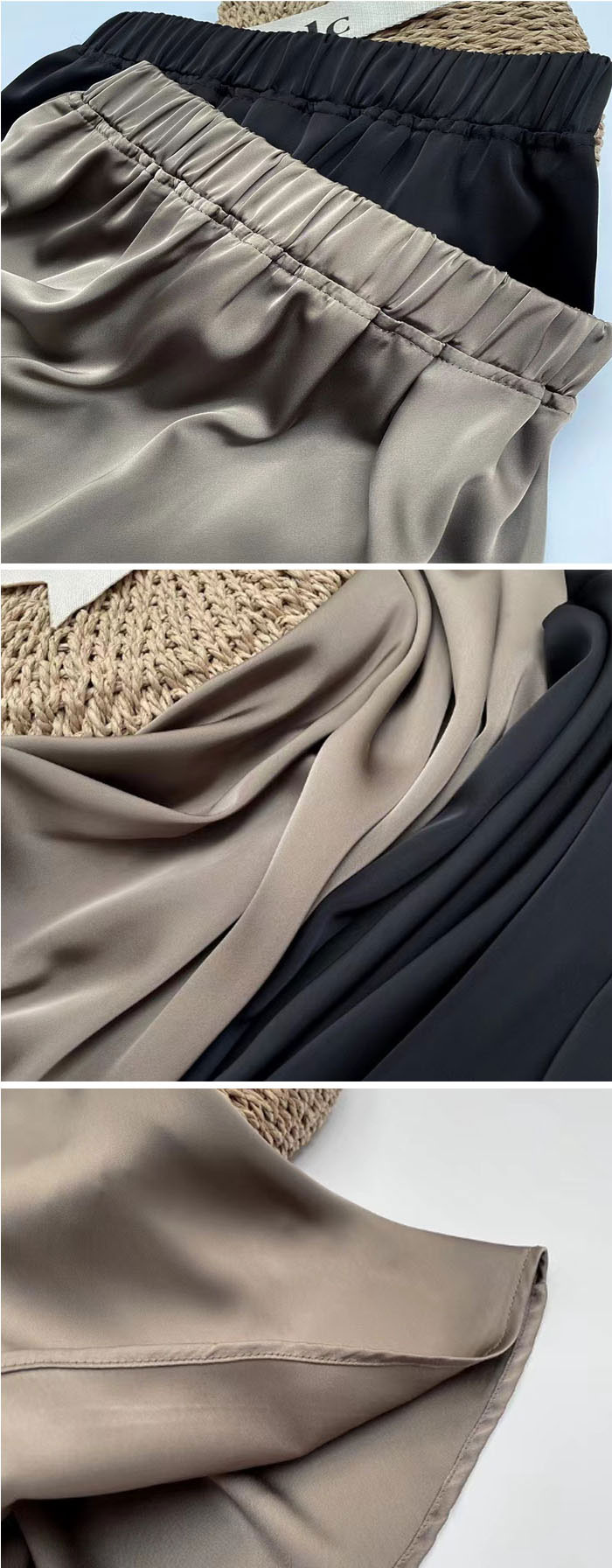 【送料無料】光沢感 ロング 春秋 滑らか レディース マキシ丈 ゴムウエスト プリーツスカート 黒 大きいサイズ