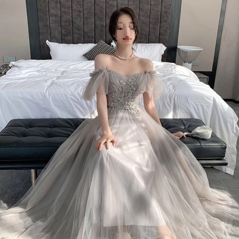 グレーの花嫁介添人ドレス 新しい花嫁介添人ドレス パーティードレス ドレス ワンピース