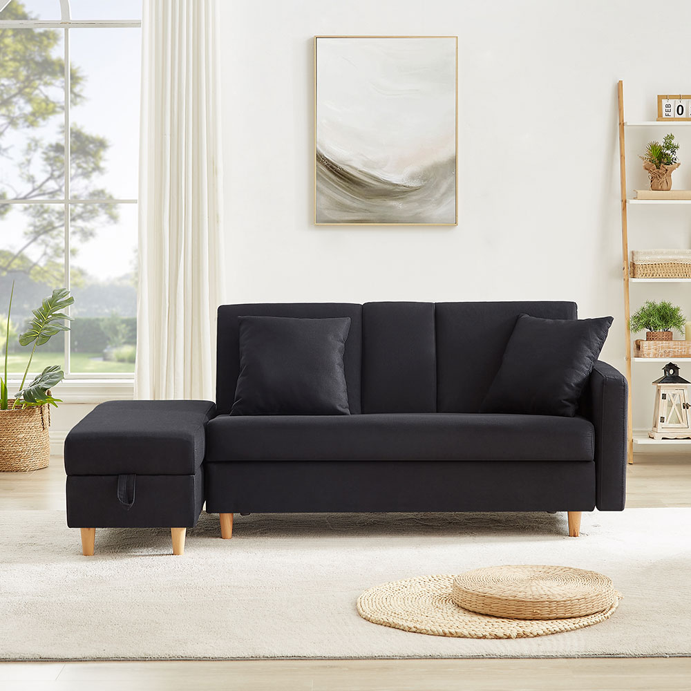 ソファ　ソファーベッド　カウチソファ　3人掛け　オットマン付き　多機能ソファ　左右側とも取り付けるアームレスト　たくさん収納　レイアウト自由　クッション2個