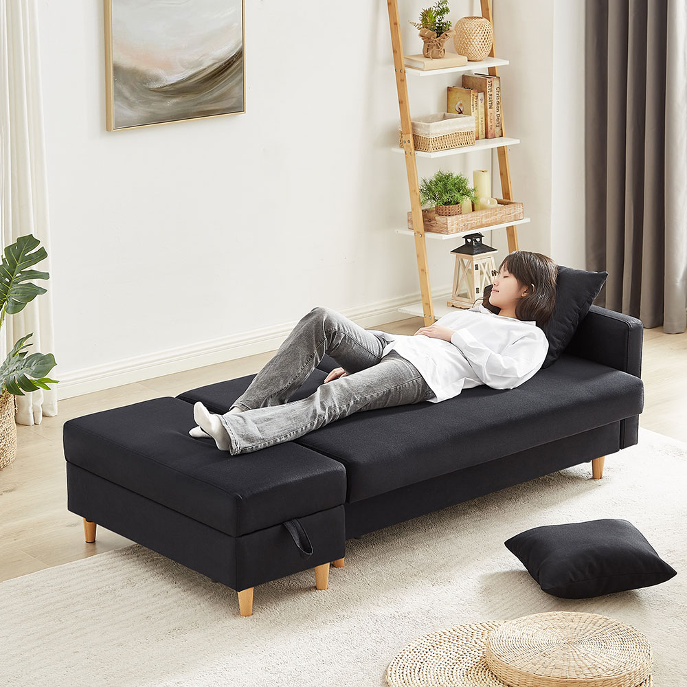 ソファ　ソファーベッド　カウチソファ　3人掛け　オットマン付き　多機能ソファ　左右側とも取り付けるアームレスト　たくさん収納　レイアウト自由　クッション2個