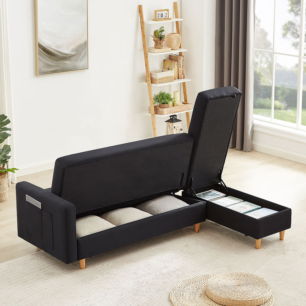 ソファ　ソファーベッド　カウチソファ　3人掛け　オットマン付き　多機能ソファ　左右側とも取り付けるアームレスト　たくさん収納　レイアウト自由　クッション2個