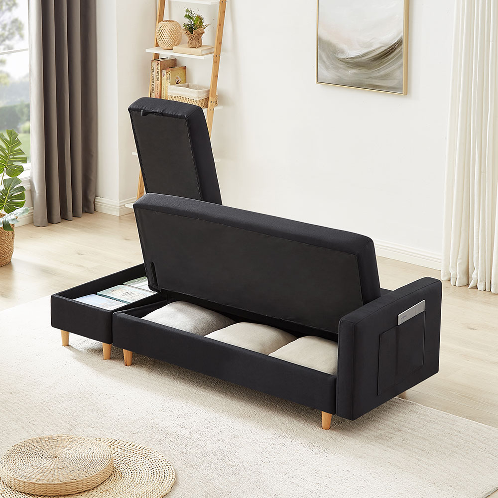 ソファ　ソファーベッド　カウチソファ　3人掛け　オットマン付き　多機能ソファ　左右側とも取り付けるアームレスト　たくさん収納　レイアウト自由　クッション2個