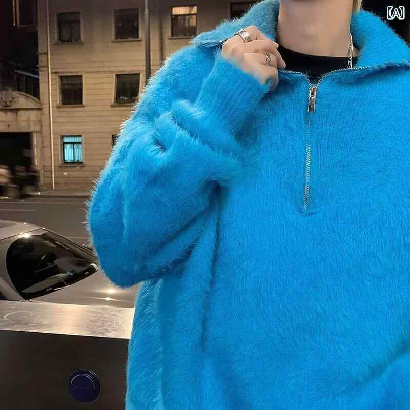 セーター メンズ ニット トップス 秋冬 ハーフジップ ファッション カジュアル タートルネック ブルー ピンク ブラック 韓国 セーター メンズ ニット トップス 秋冬 ハーフジップ ファッション カジュアル タートルネック ブルー ピンク ブラック 韓国