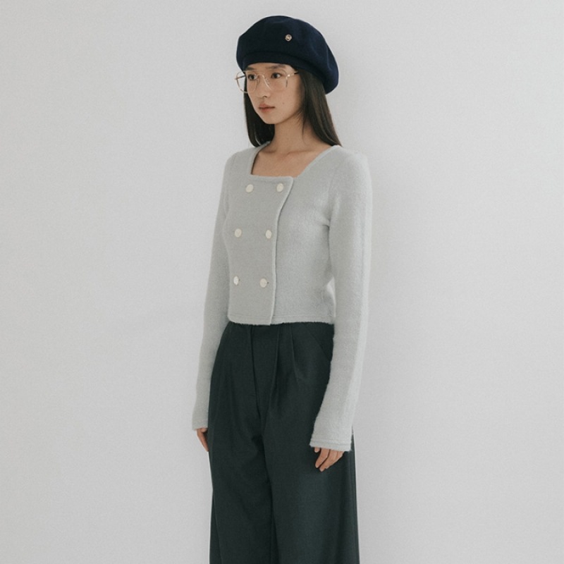 REORG OSON ダブルボタンロングスリーブ T シャツアッシュスカイブルー REORG OSON ダブルボタンロングスリーブ T シャツアッシュスカイブルー