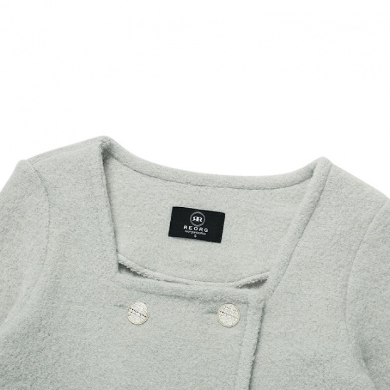 REORG OSON ダブルボタンロングスリーブ T シャツアッシュスカイブルー REORG OSON ダブルボタンロングスリーブ T シャツアッシュスカイブルー