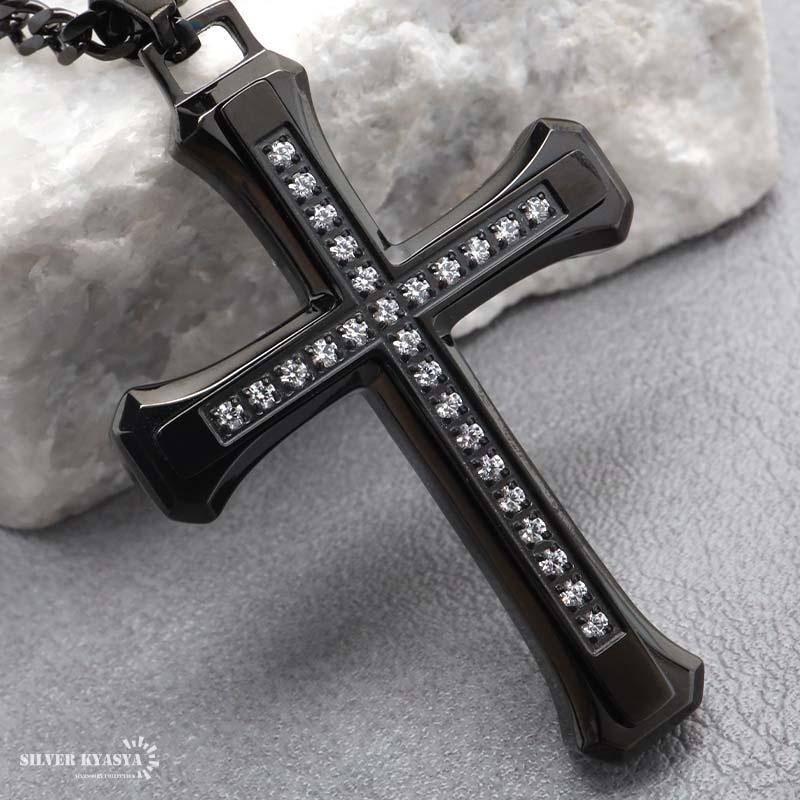 ステンレス ごつめクロスのネックレス [n1086]