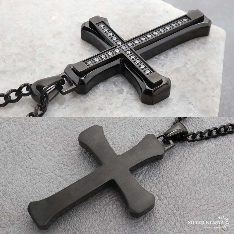 ステンレス ごつめクロスのネックレス [n1086]