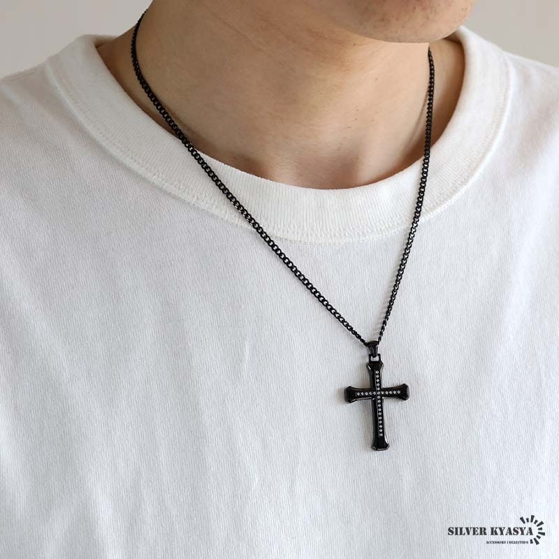 ステンレス ごつめクロスのネックレス [n1086]