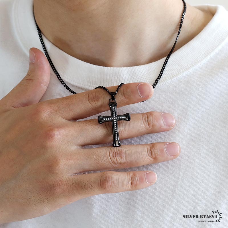 ステンレス ごつめクロスのネックレス [n1086]