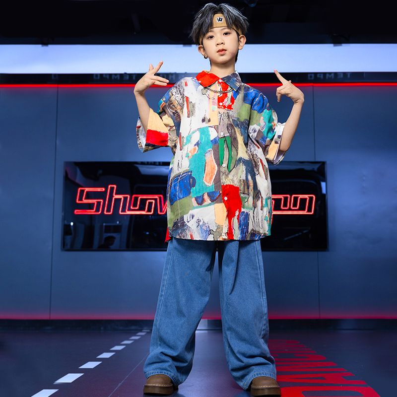 男の子の街のダンスのスーツのヒップホップのhiphopのドラムの演出服の子供の復古的な香港風の女の子の舞台のショーの服