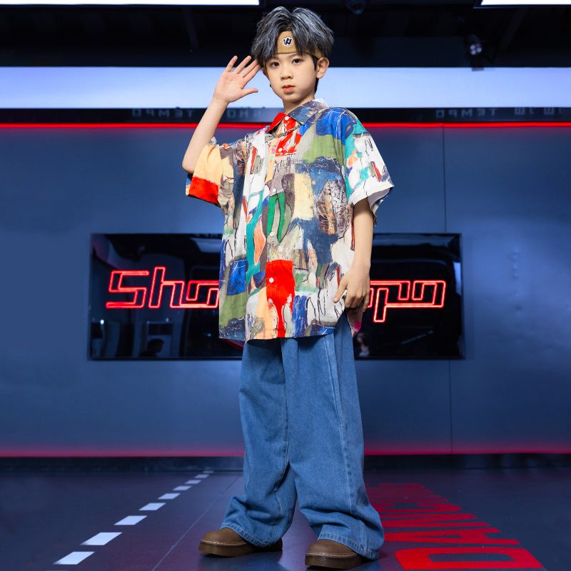 男の子の街のダンスのスーツのヒップホップのhiphopのドラムの演出服の子供の復古的な香港風の女の子の舞台のショーの服