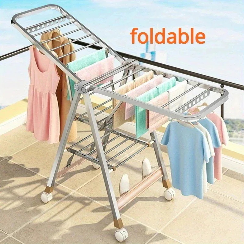洗濯物を干すための1台の衣類乾燥ラック室内外兼用の折りたたみ可能な洗濯物ラック洗濯棒付きの省スペース衣類ラックバルコニーや寝室の衣類収納オーガナイザー 洗濯物を干すための1台の衣類乾燥ラック室内外兼用の折りたたみ可能な洗濯物ラック洗濯棒付きの省スペース衣類ラックバルコニーや寝室の衣類収納オーガナイザー