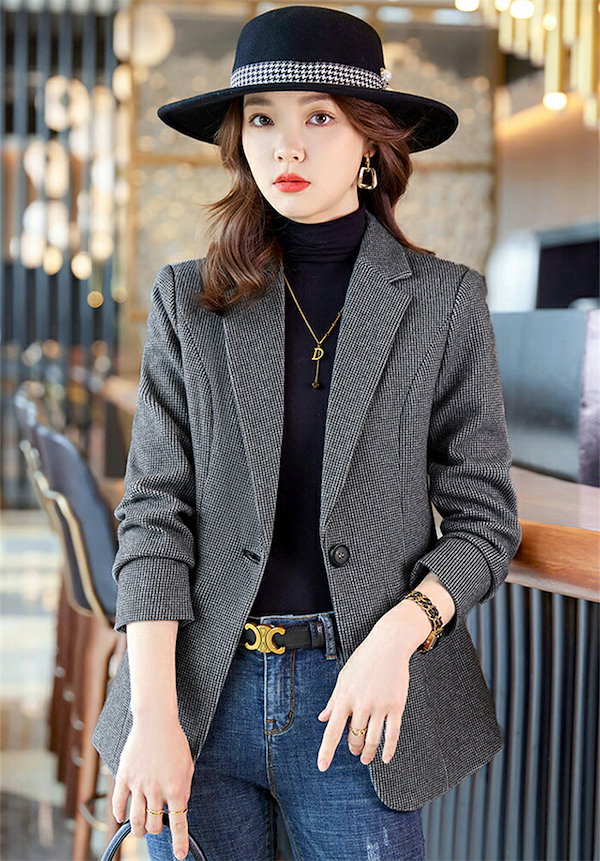 Qoo10] テーラードジャケット レディース 千鳥柄