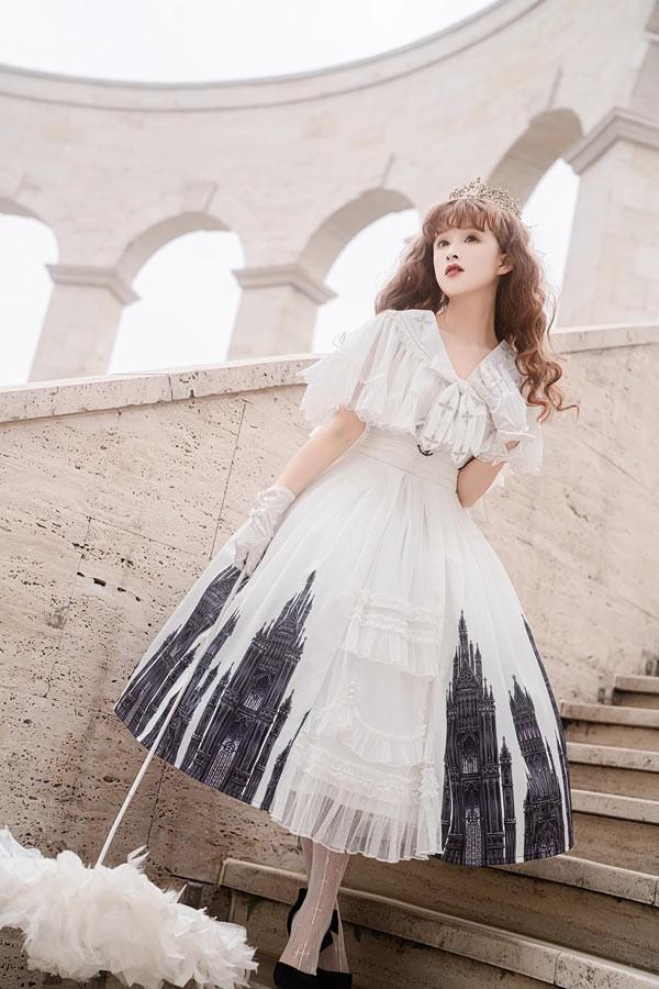 最終値下げワンピース ロリータ ハロウィン レトロ風 リボン ミモレ丈 レディース ゴスロリ ハイウエスト Aライン 暗黒風 ロリィタファッション ノースリーブ フリル ロリータワンピース 文化祭 学