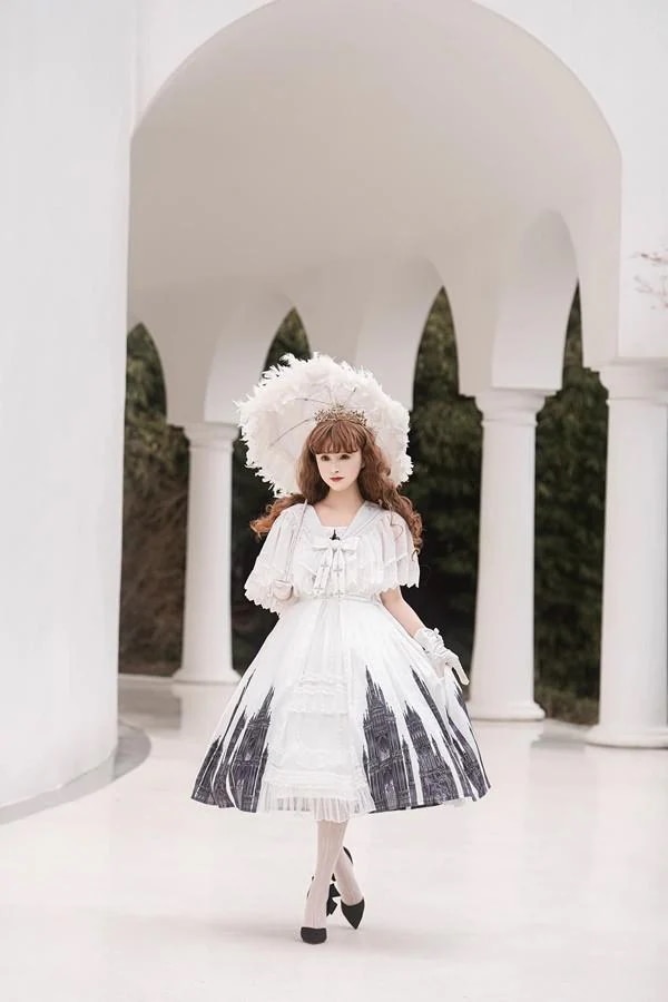 最終値下げワンピース ロリータ ハロウィン レトロ風 リボン ミモレ丈 レディース ゴスロリ ハイウエスト Aライン 暗黒風 ロリィタファッション ノースリーブ フリル ロリータワンピース 文化祭 学