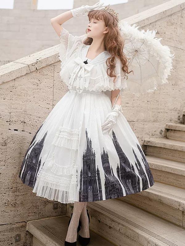 最終値下げワンピース ロリータ ハロウィン レトロ風 リボン ミモレ丈 レディース ゴスロリ ハイウエスト Aライン 暗黒風 ロリィタファッション ノースリーブ フリル ロリータワンピース 文化祭 学