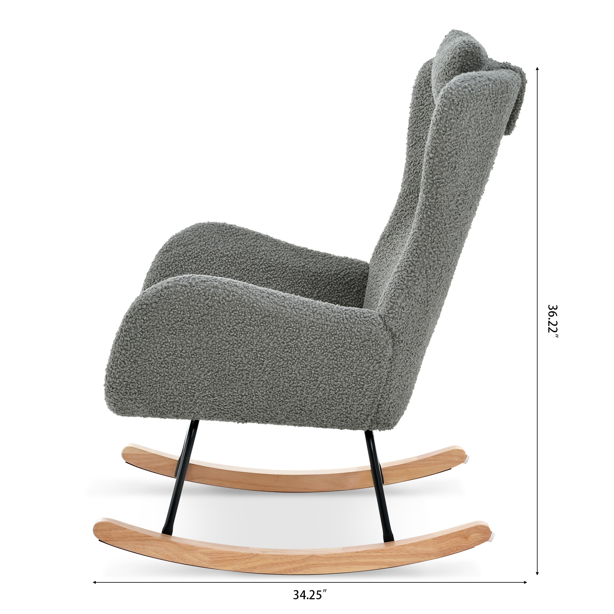 【国内出荷 - 3日配達】Rocking Chair Nursery, Teddy Upholstered Rocker Glider Chair with High Backrest, Adjust