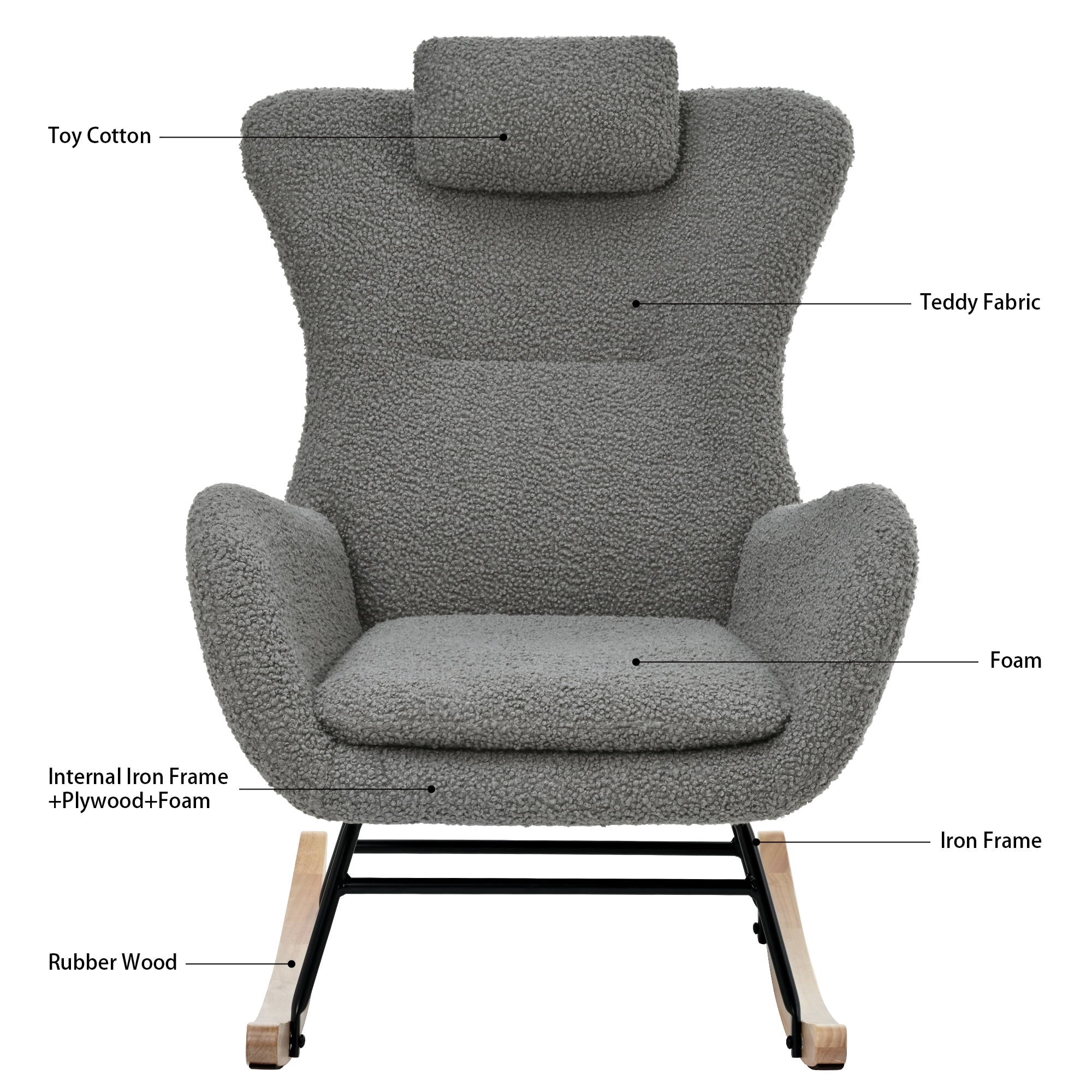【国内出荷 - 3日配達】Rocking Chair Nursery, Teddy Upholstered Rocker Glider Chair with High Backrest, Adjust
