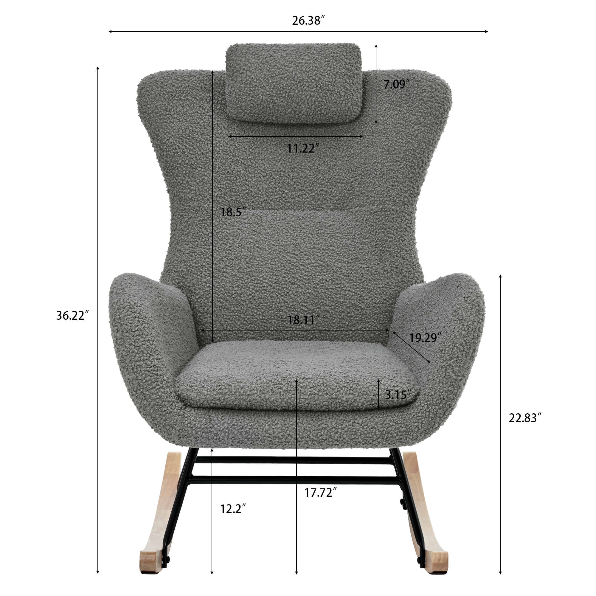 【国内出荷 - 3日配達】Rocking Chair Nursery, Teddy Upholstered Rocker Glider Chair with High Backrest, Adjust