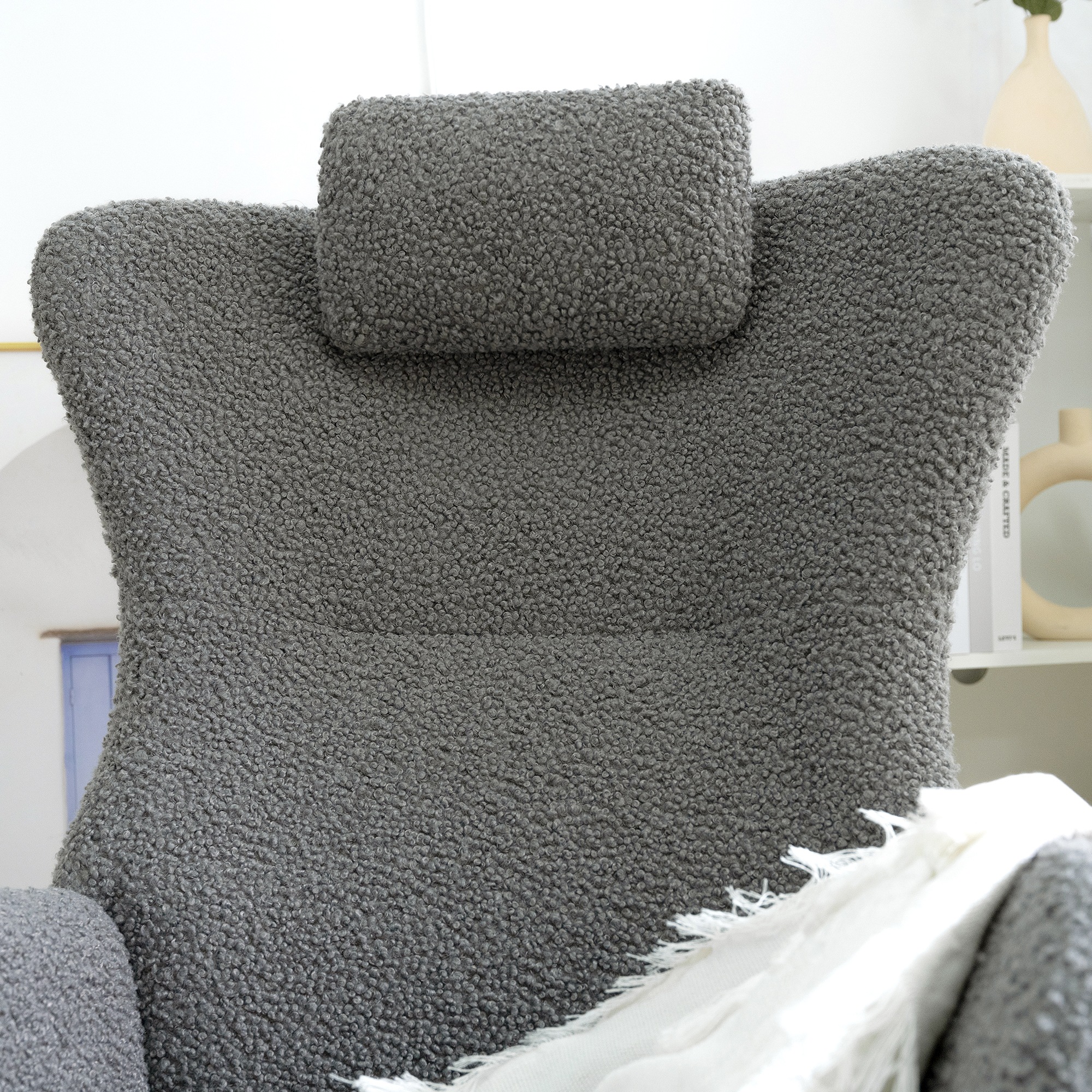 【国内出荷 - 3日配達】Rocking Chair Nursery, Teddy Upholstered Rocker Glider Chair with High Backrest, Adjust