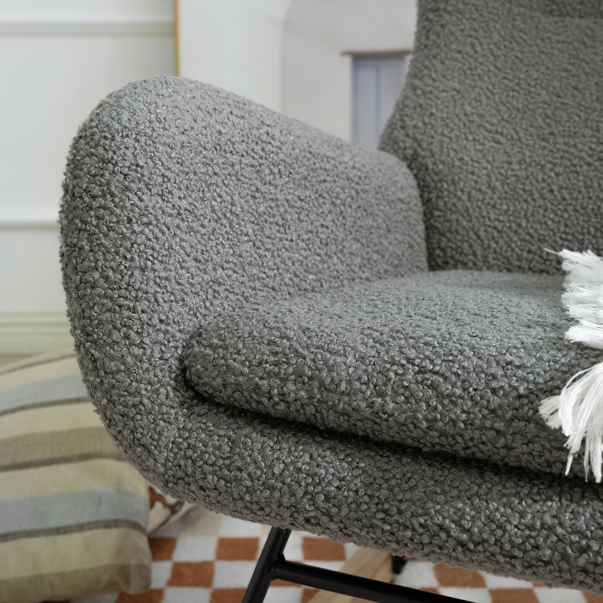 【国内出荷 - 3日配達】Rocking Chair Nursery, Teddy Upholstered Rocker Glider Chair with High Backrest, Adjust