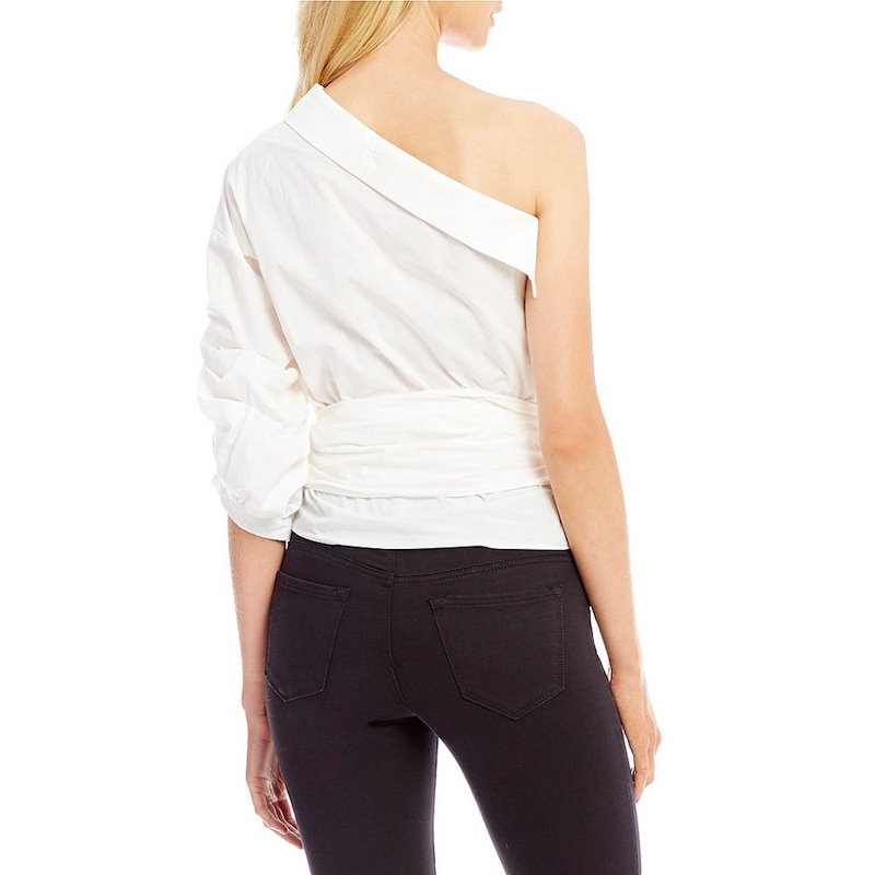 ジャンビニ レディース トップス ブラウス・シャツ【Gianni Bini Jessa One Shoulder Pleated Volume Blouse】White ジャンビニ レディース トップス ブラウス・シャツ【Gianni Bini Jessa One Shoulder Pleated Volume Blouse】White
