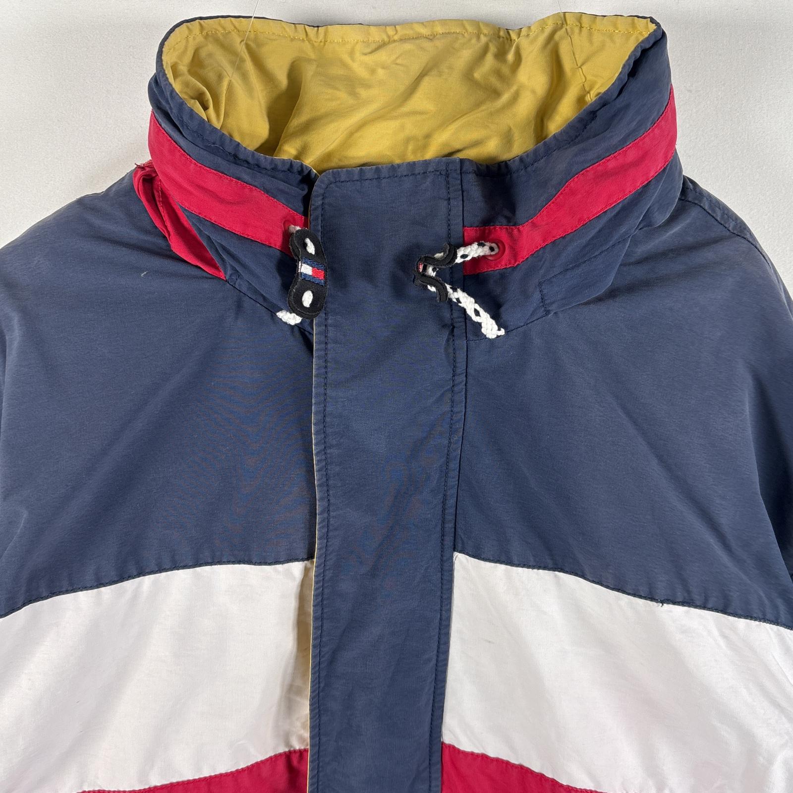 古着 90s/90年代 コットンナイロンジャケット フード付き 大きいサイズ XL ネイビー マルチカラー メンズ