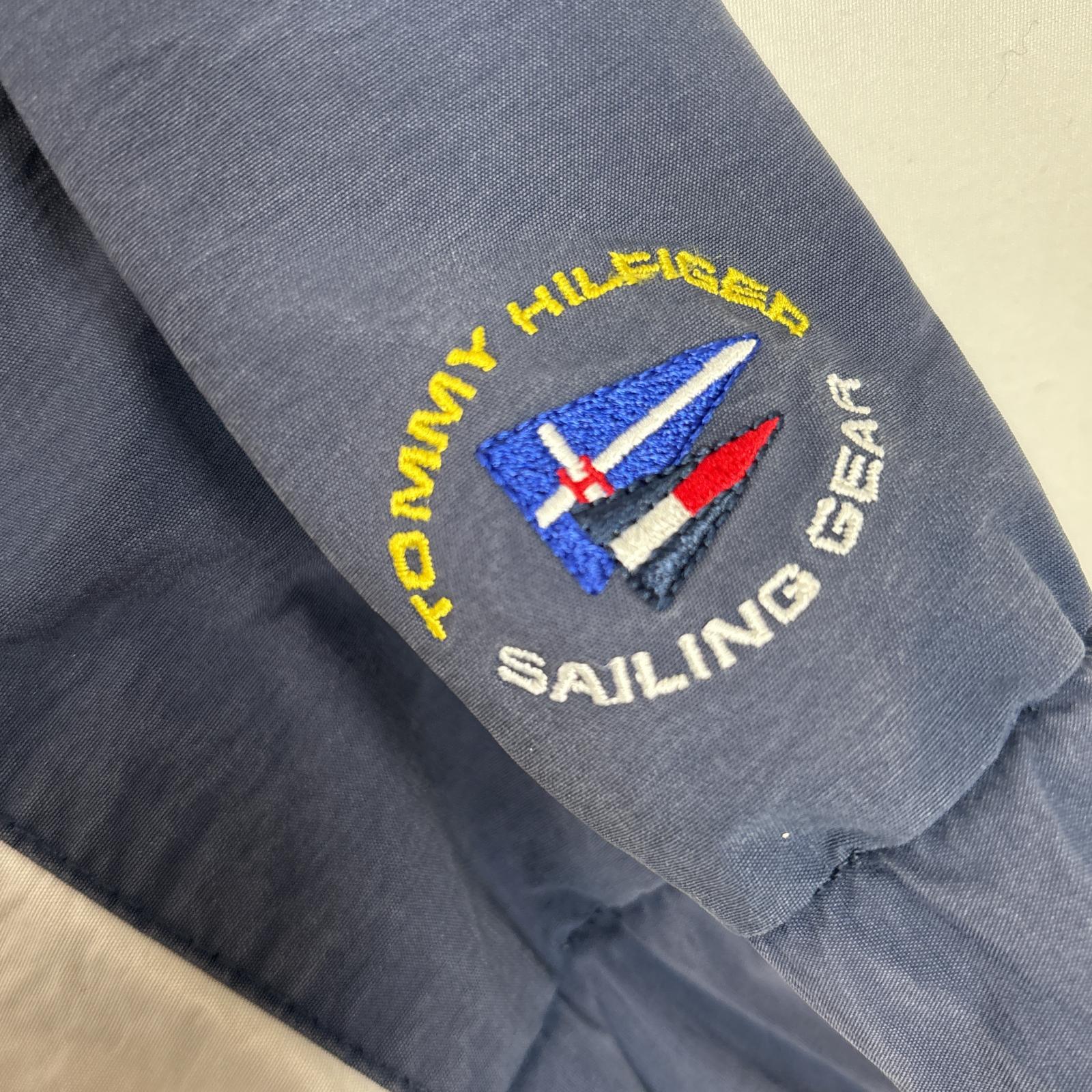 古着 90s/90年代 コットンナイロンジャケット フード付き 大きいサイズ XL ネイビー マルチカラー メンズ