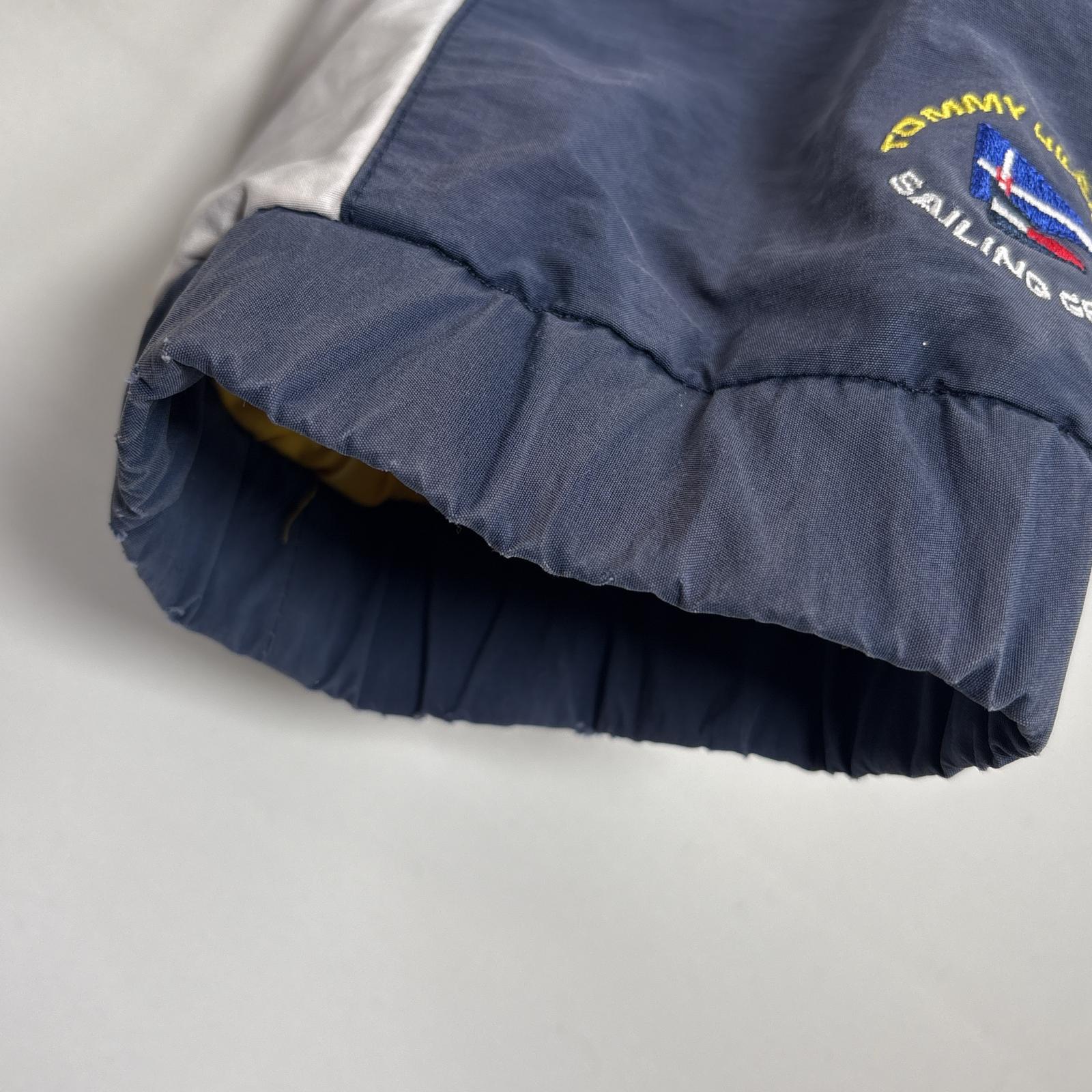 古着 90s/90年代 コットンナイロンジャケット フード付き 大きいサイズ XL ネイビー マルチカラー メンズ