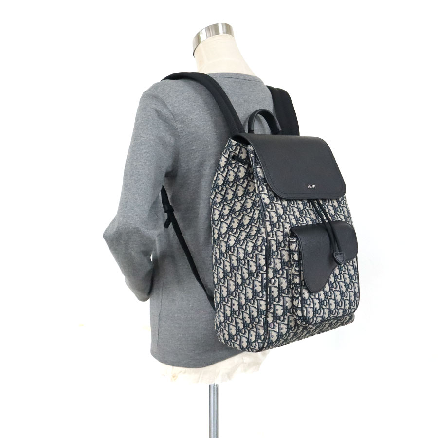 クリスチャンディオール Christian Dior リュック オブリーク サドル キャンバス/レザー ネイビー メンズ 90171k クリスチャンディオール Christian Dior リュック オブリーク サドル キャンバス/レザー ネイビー メンズ 90171k