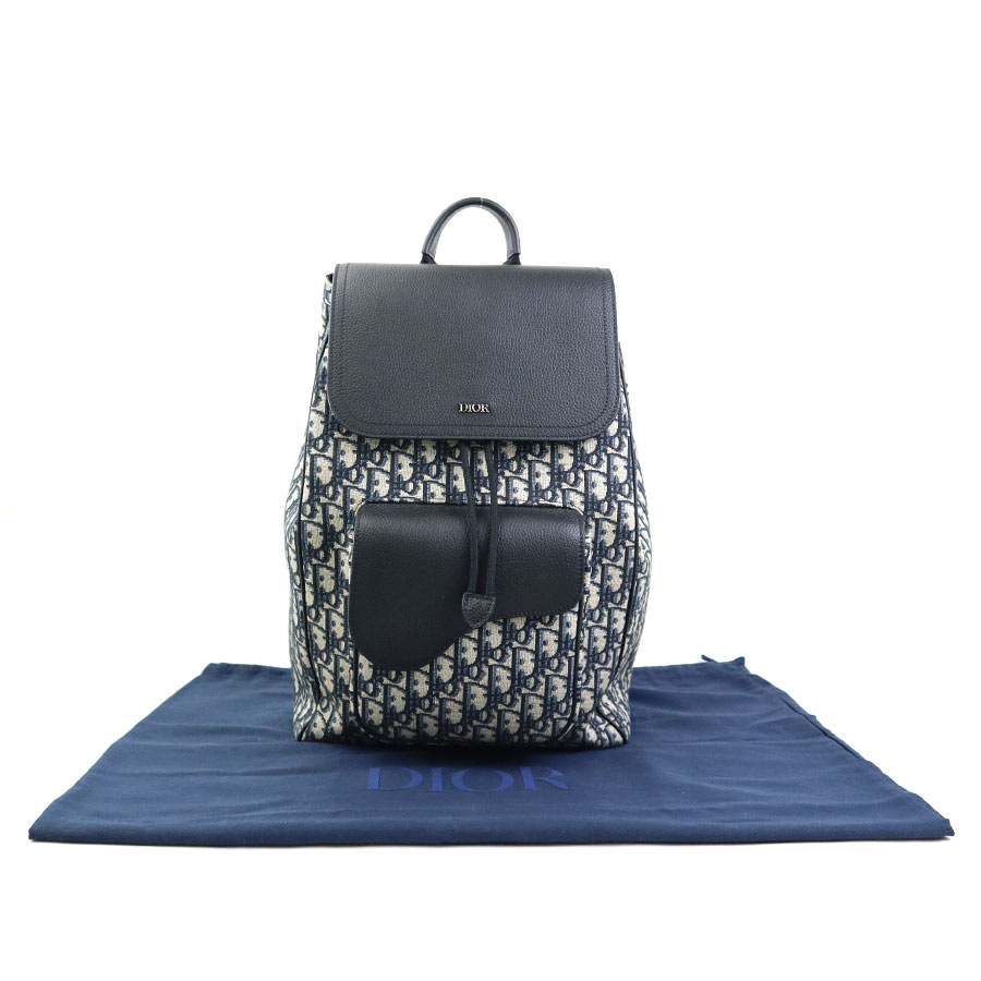 クリスチャンディオール Christian Dior リュック オブリーク サドル キャンバス/レザー ネイビー メンズ 90171k クリスチャンディオール Christian Dior リュック オブリーク サドル キャンバス/レザー ネイビー メンズ 90171k