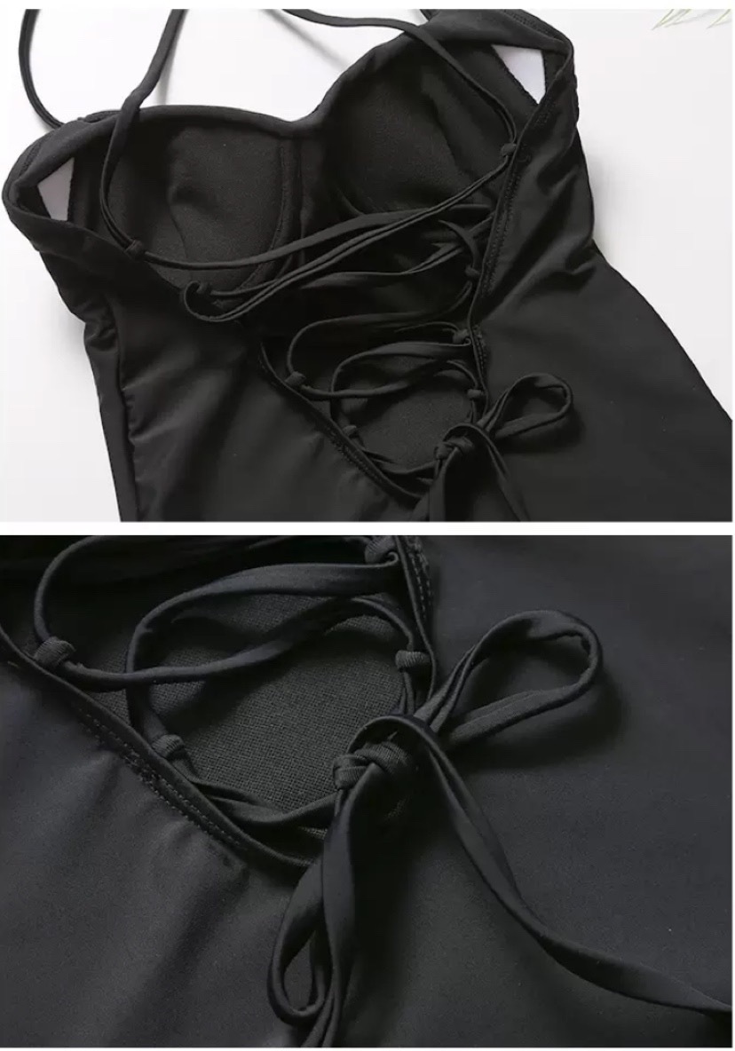 水着 ビキニ スイムウェア ワンピース水着 セクシービキニ 体系カバー水着 ワンピース 紐 体系カバー リボン ウエストマーク バックリボン バックシャン バックコンシャス 編み込み 胸元 谷間 谷間