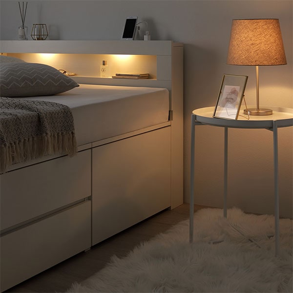 照明宮付 チェスト ベッド ショート丈シングル ナチュラル ポケットコイルマットレス付 収納ベッド すのこ コンセント付 組立品