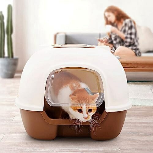猫トイレ ドーム型 大きい ネコトイレ 猫用トイレ本体 大容量 大きめ 大型ネコのトイレ おしゃれ 人気 スコップ付き 猫砂の飛び散り防止 掃除簡単 清掃便利 清潔セット 丸洗い可能 50x39x41