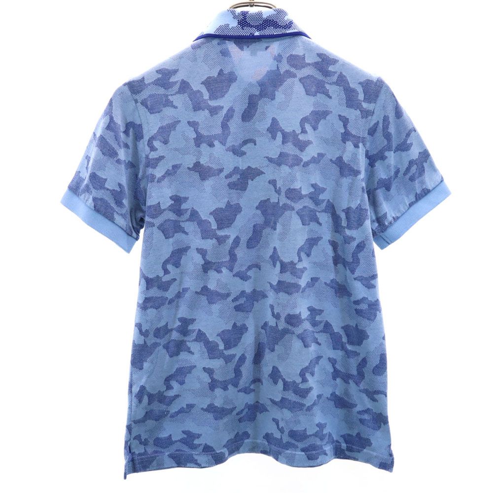 日本製 総柄 ゴルフ 半袖 ポロシャツ S ブルー系 メンズ