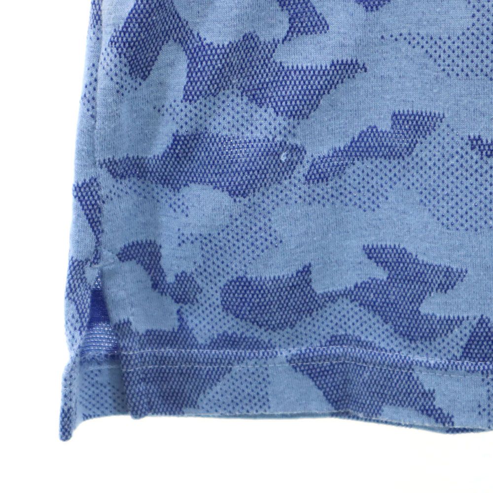 日本製 総柄 ゴルフ 半袖 ポロシャツ S ブルー系 メンズ