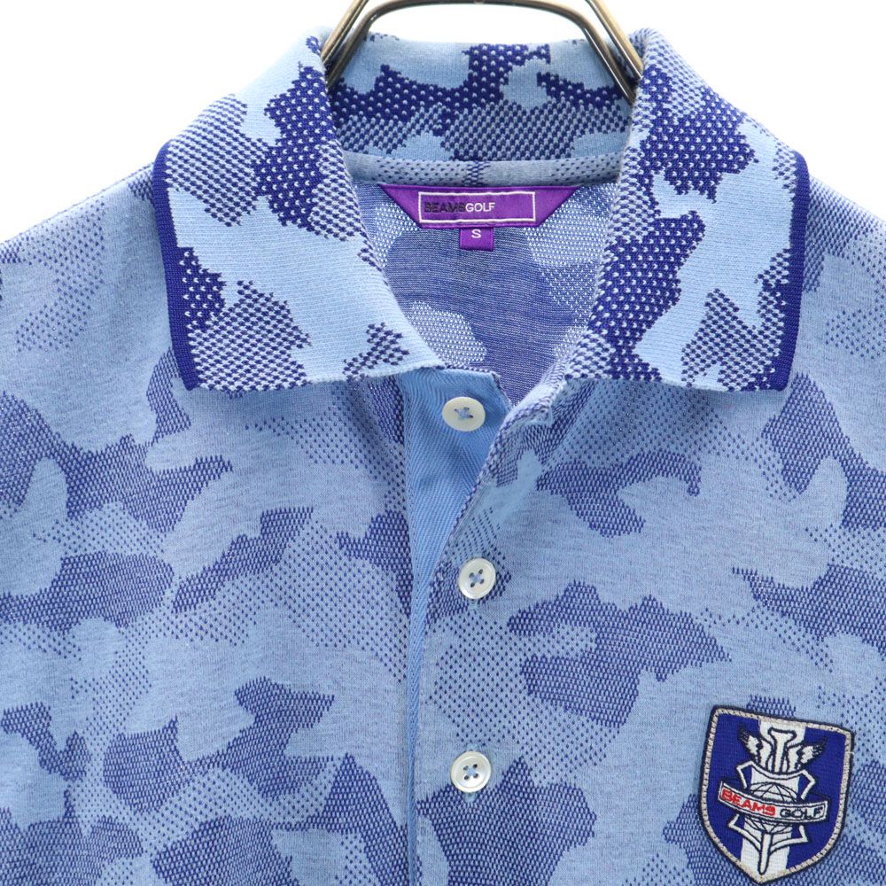 日本製 総柄 ゴルフ 半袖 ポロシャツ S ブルー系 メンズ