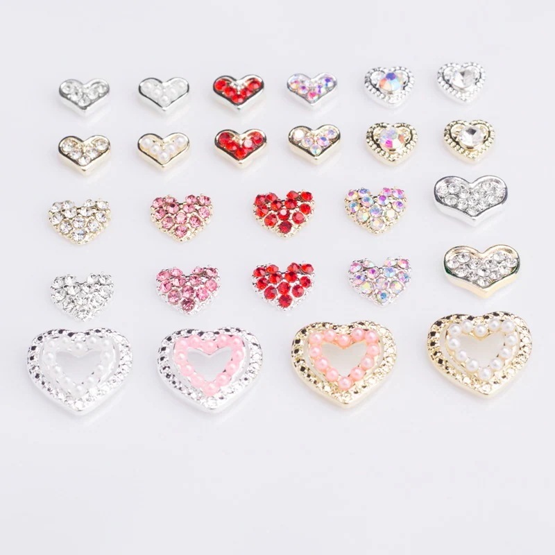 10枚入バレンタインのハートストーン立体桃のハートネイルアロイネイルアクセサリー