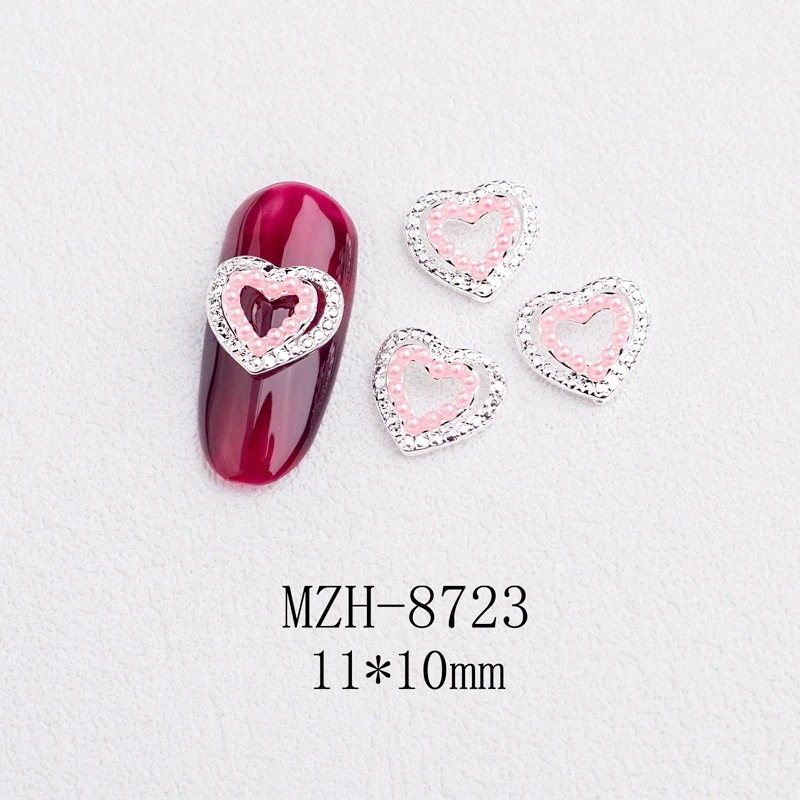 10枚入バレンタインのハートストーン立体桃のハートネイルアロイネイルアクセサリー