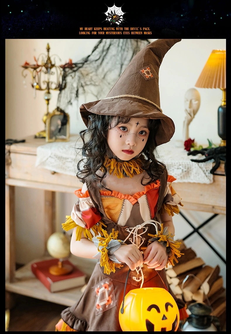 [2枚購入で2OO円OFF]今買いたいが特惠！cosplayハロウィン子供コスチュームカボチャ魔女かかしドレスベビー服女子牧歌的なスタイルハーレークイン万聖節