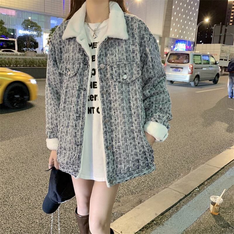 アウター ジャケット フリース 厚手 襟付き ポロカラー ボタン シングルブレスト ルーズ